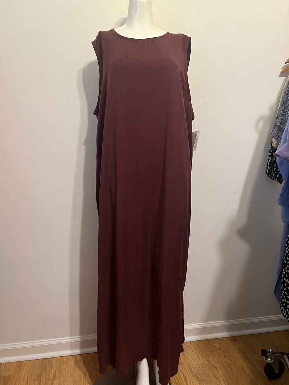 SAG HARBOR | Sleeveless Rayon blend Maxi Burgandy Dress w/Side Slit | 2X